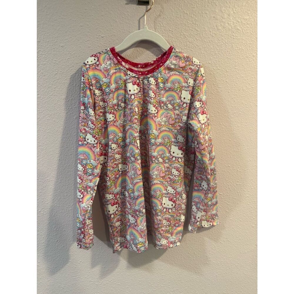 Handmade Hello Kitty Pink Rainbow Print Long Sleeve Top Sz 8-10